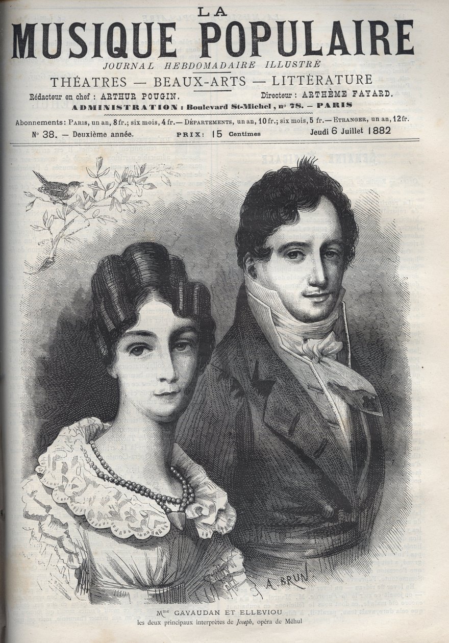 Portret Madame Gavaudan i Elleviou. Alexandrine Marie Agathe Gavaudan Ducamel (Alexandrine-Marie-Agathe Gavaudan-Ducamel) (1781-1850) i Jean Elleviou (1769-1842), francuska piosenkarka, komik i librecistka, to dwaj główni wykonawcy „Josepha”, op. autorstwa Unknown artist