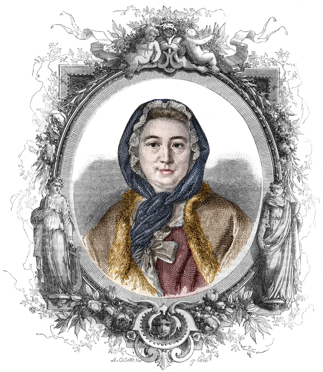 Portret Madame Geoffrin, z domu Marie Therese (Marie-Therese) Rodet (1699-1777) - Grawerowanie z 1858 roku autorstwa Unknown artist