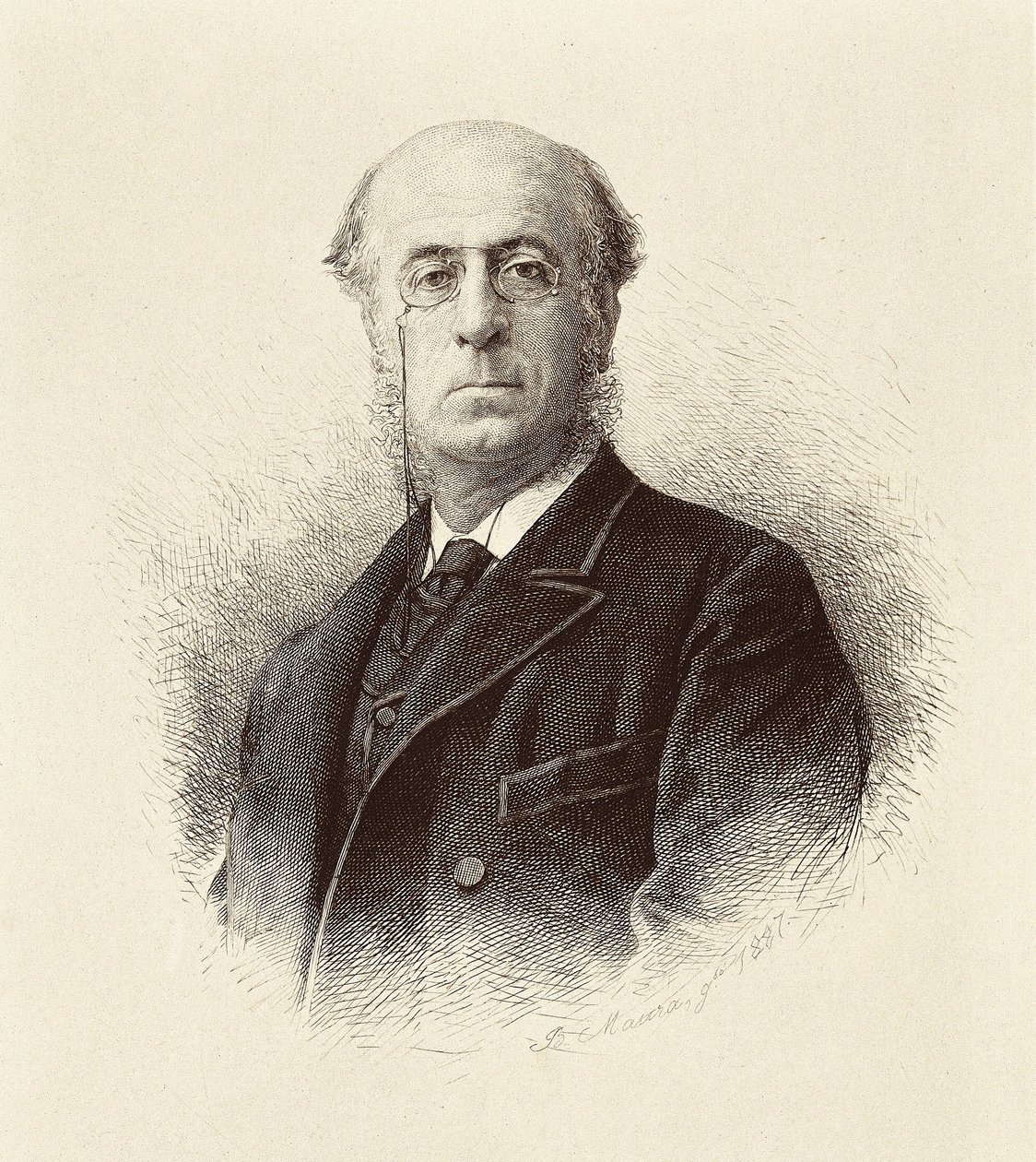 Portret Manuela SILVELA Y LA VIELLEUZE (1830-1892), hiszpańskiego polityka. Madryt. Grawerowanie Biblioteki Narodowej. autorstwa Unknown artist