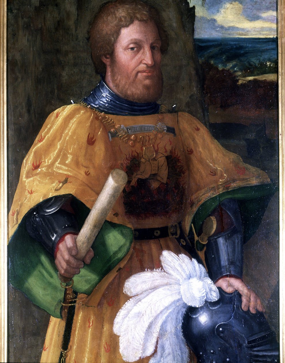 Portret Marcoantonio Colonna, generała, który brał udział w bitwie pod Lepante (Lepanto) w 1571 roku. Malarstwo sd. epoki Akademii Marynarki Wojennej w Livorno autorstwa Unknown artist