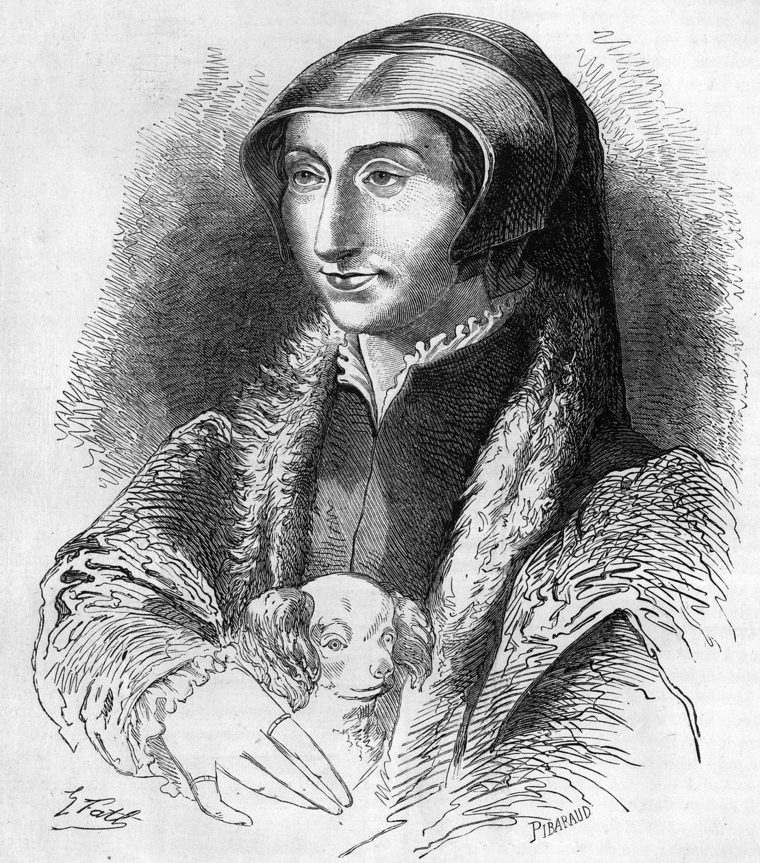 Portret Małgorzaty z Nawarry (Marguerite de Valois, Marguerite of Angouleme lub Marguerite of France (1492-1549) Królowa Nawarry i poetka, siostra Franciszka I (1553-1615). Rycina z XIX wieku. autorstwa Unknown artist