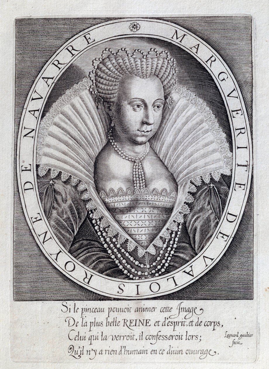 Portret Małgorzaty de Valois (1553-1615) znanej jako królowa Margot. Rycina z XVI wieku. Pau, Musee Du Chateau autorstwa Unknown artist