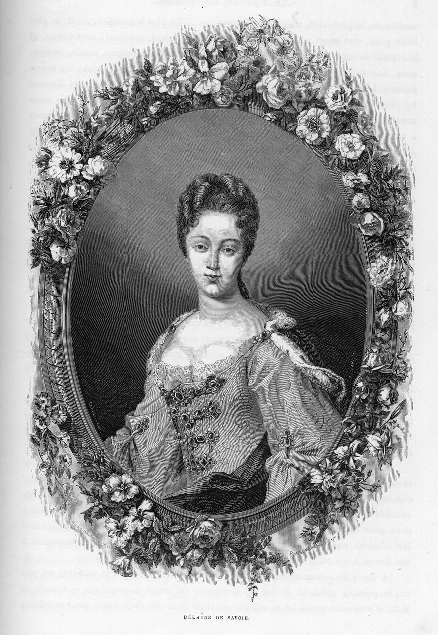 Portret Marie Adelaide (Marie-Adelaide) de Savoie (1685-1712) (Portret Marie Adelaide of Savoy) - 1862 grawerowanie w „”The Queens of the World”” przez naszych pierwszych pisarzy. Książka wydana pod kierunkiem J.G.D. ARMEGENGUDA. autorstwa Unknown artist