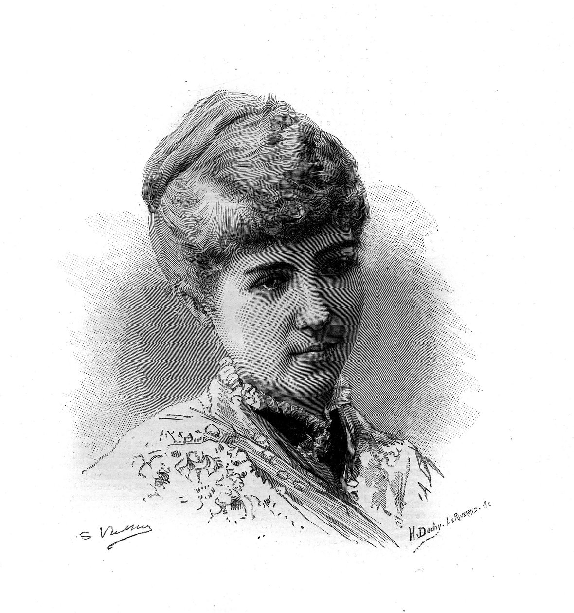 Portret Marie Van Zandt (1858-1919) francuskiej piosenkarki holenderskiego pochodzenia. Grawer w „Le Monde illustrious” 1883. Ze zbiorów prywatnych. autorstwa Unknown artist
