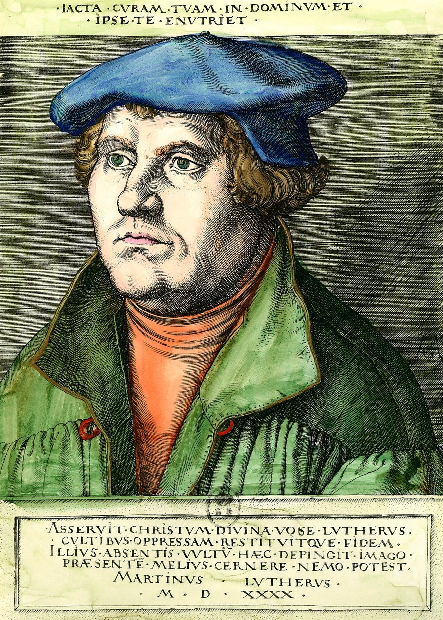 Portret Marcina Lutra (1483-1546) Niemiecki reformator religijny Rycina z XVI wieku Kolekcja prywatna autorstwa Unknown artist