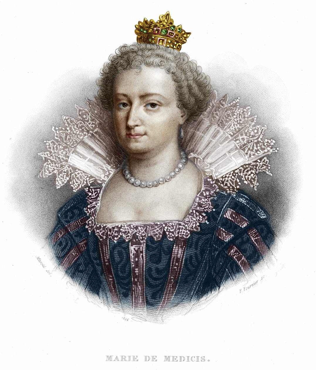Portret Marii Medycejskiej (1573-1642), żony Henryka IV i matki Ludwika XIII. Grawerowanie z 1836 autorstwa Unknown artist