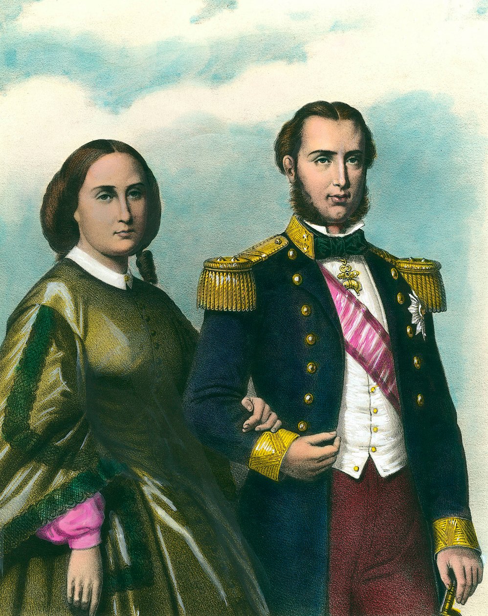 Portret Maksymiliana I (1832-1867) Cesarza Meksyku i jego żony Charlotty Belgijskiej (1840-1927). Ilustracja z XIX wieku. Prywatna kolekcja autorstwa Unknown artist