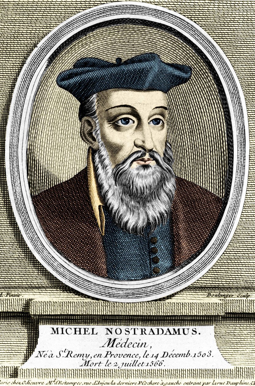 Portret Michela Nostradamusa, lekarza i astrologa, nie miał Saint Remy de Provence (Saint-Remy-de-Provence) 14/12/1503 i zmarł 02/07/1566. Rycina z XVII wieku. autorstwa Unknown artist