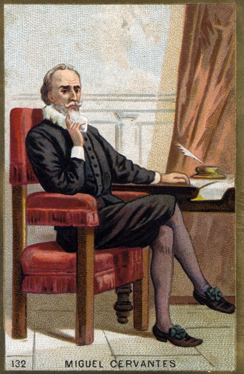 Portret Miguela Cervantesa Saavedry, znanego we francuskim Cervantesie (1547 - 1616) hiszpańskiego pisarza. Chromolitografia XIX wieku. Portret Miguela Cervantesa Saavedry, znanego we francuskim Cervantesie (1547 - 1616) hiszpańskiego pisarza. Chromolitogr autorstwa Unknown artist