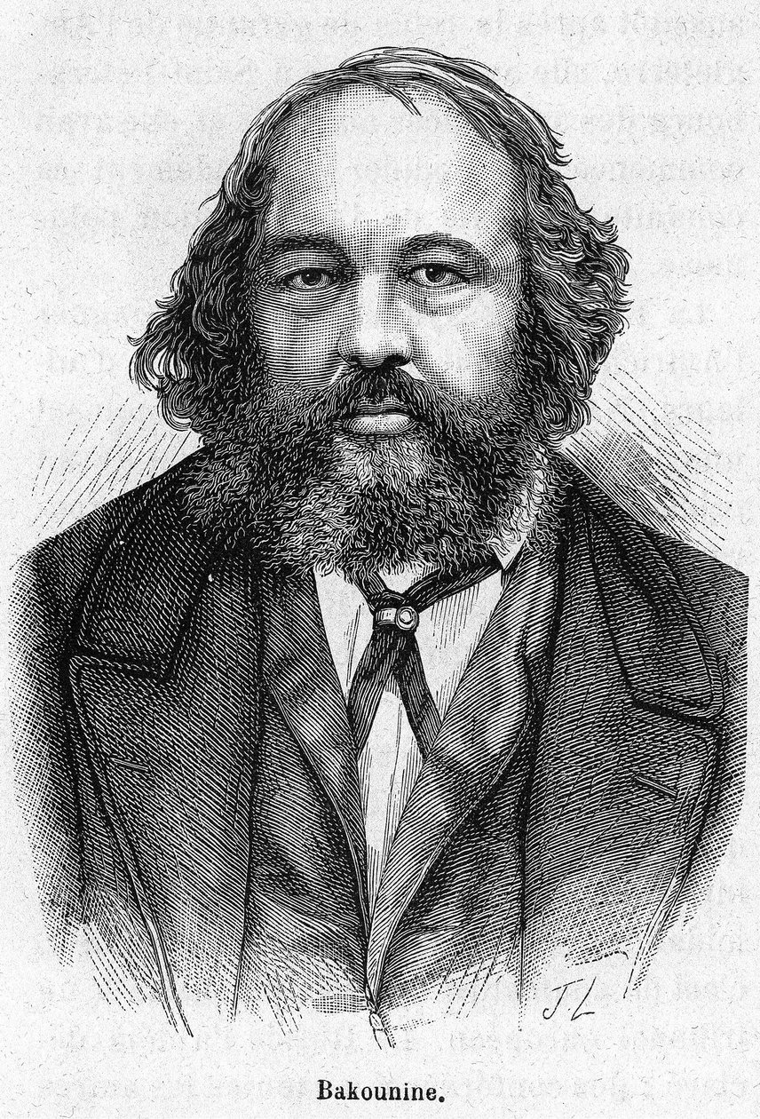 Portret Michaiła Aleksandrowicza Bakunina (1814 - 1876), rosyjskiego anarchisty-rewolucjonisty. Grawerowanie XIX wieku. autorstwa Unknown artist