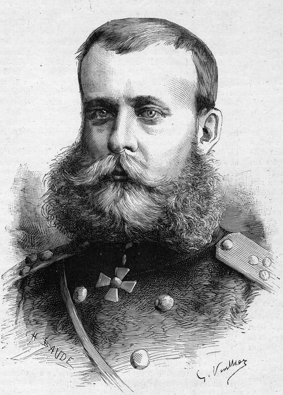 Portret Michaiła Dmitriewicza Skobeleffa (generała Skobeleffa lub Skobeleva) (1843-1882), rosyjskiego wojska. Grawerowanie w „”Le Monde Illustré””n°1301 z 4 marca autorstwa Unknown artist