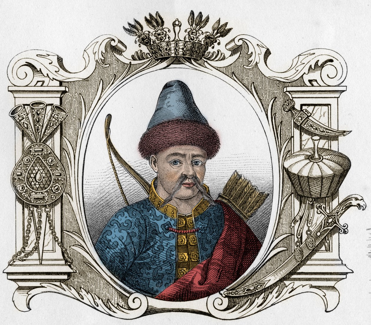 Portret monarchy mongolskiego Timura (Tamerlana) (1336-1405) - Tamerlan (1336-1405) (lub Timur Lang, „”Timur chromy””) Grawerowanie z 1861 r. autorstwa Unknown artist