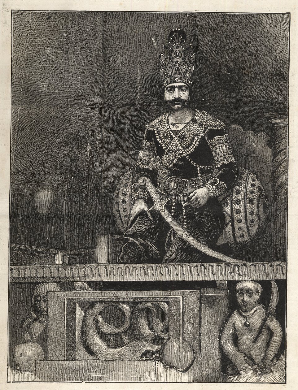 Portret Nassera Eda Dina (1831-1896), szacha perskiego (Iran). Nazywany również Nasseredin Shah, Nasserer-al-Din Shah Qajar, Nasser al-Din Shah Qajar, Nasiruddin Shah - (1831-1896) - 1873 autorstwa Unknown artist