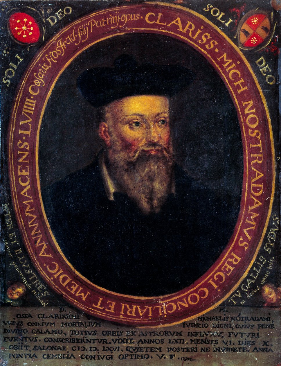 Portret Nostradamusa, Michel de Notre Dame (1503 - 1566) Francuski astrolog i lekarz. Grawerowanie miedzi autorstwa Unknown artist