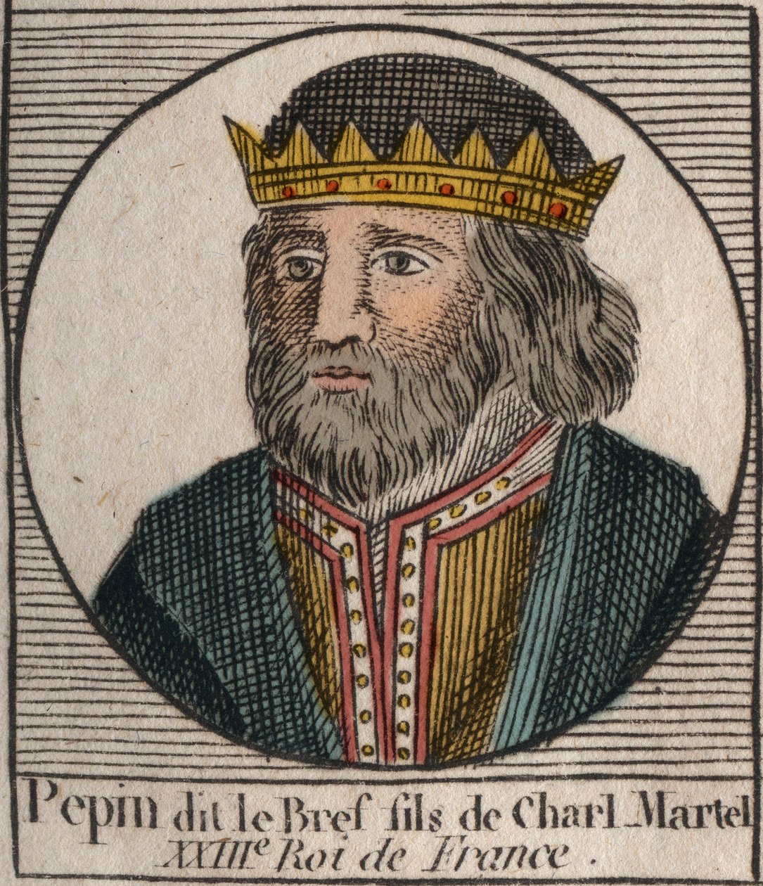 Portret Pepina III dit Pepin le Brief (714-768) króla Francji - Pepin III (714-768) (Pepin the Short) króla Franków - rycina z „Instruction sur l
