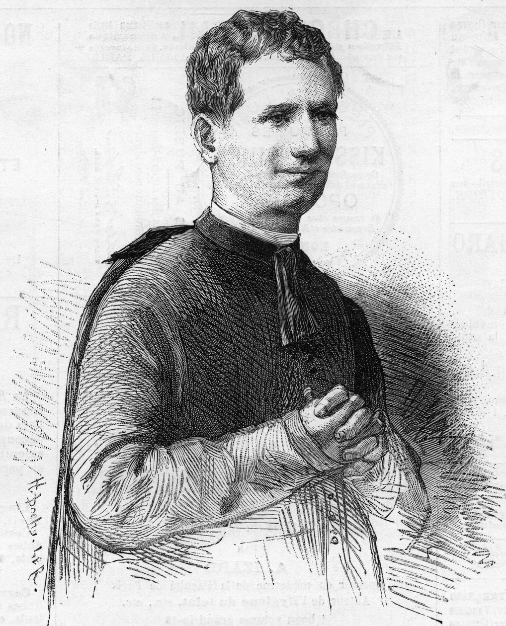 Portret Pere Dom Bosco, wybitnego włoskiego duchownego, znanego w XIX-wiecznej Europie ze swoich świętych czynów. Zmarł w 1888 roku. autorstwa Unknown artist