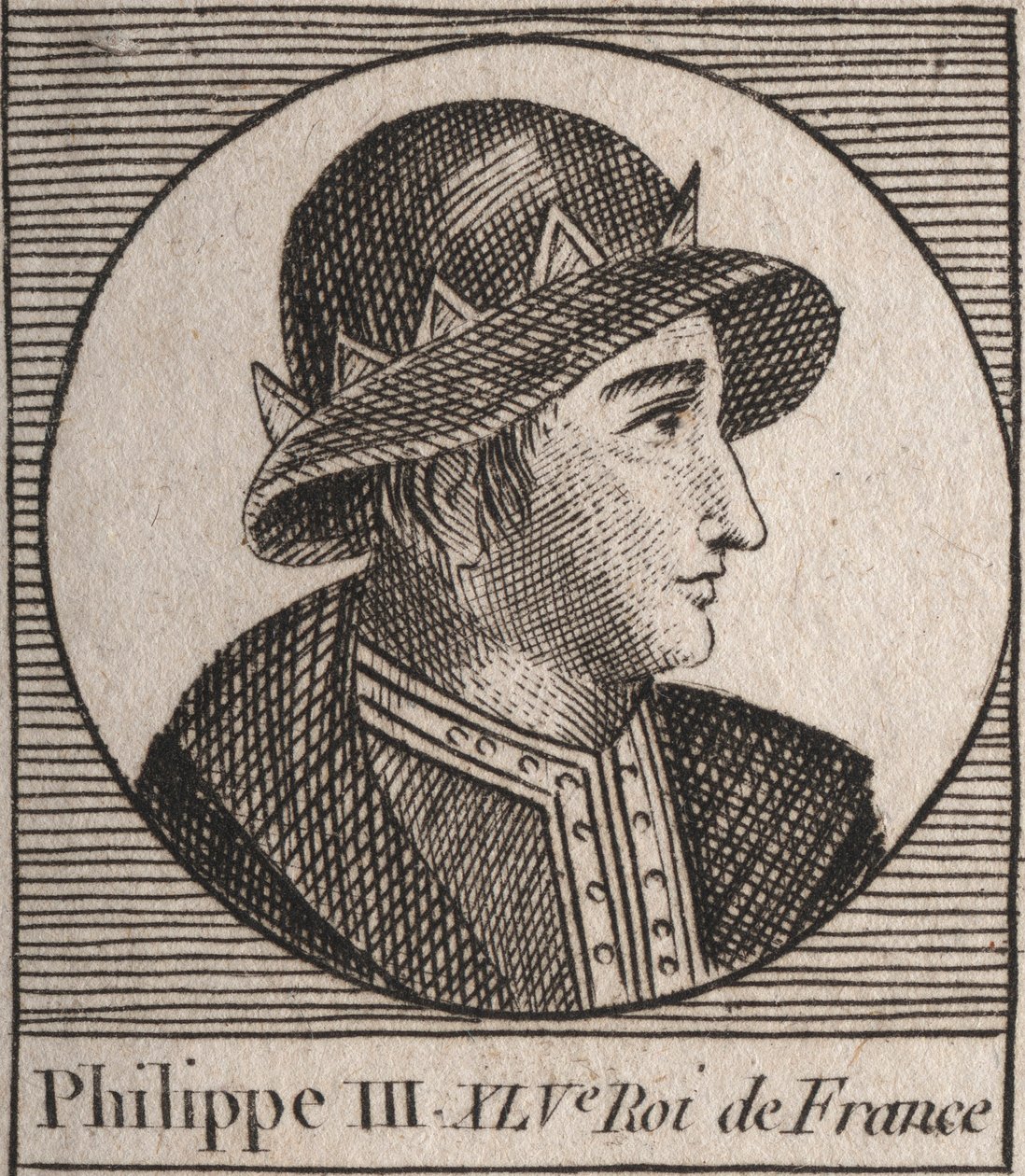 Portret Filipa III Francji, dit Philippe le Hardi (1245-1285) (dynastia Kapetyjczyków) - Filip III zwany Śmiałym Królem Francji - rycina z „Instruction sur l