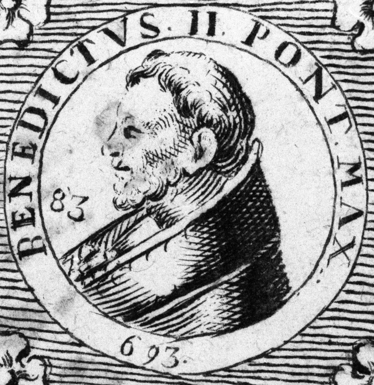 Portret papieża Benedykta II. Rycina XIX wieku. autorstwa Unknown artist
