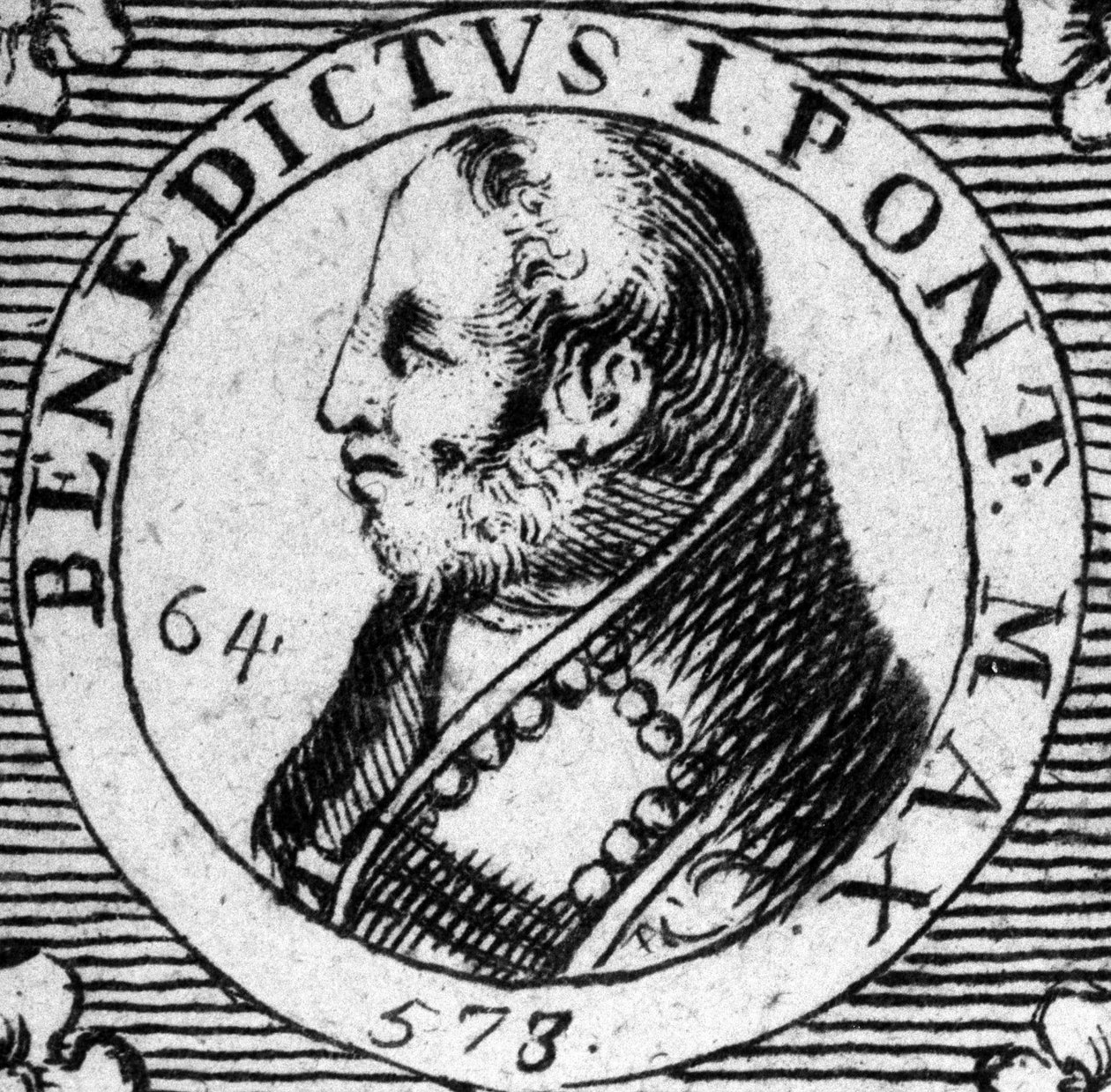 Portret papieża Benedykta I. Rycina z XIX wieku. autorstwa Unknown artist