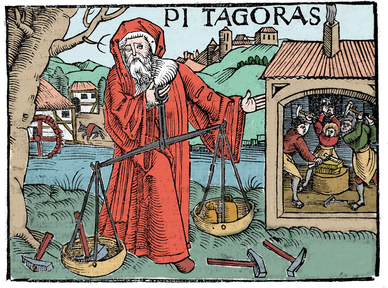 Portret Pitagorasa (Pythagorasa) - Strona z „” Compendiara musica”” autorstwa Koswick 1516 - autorstwa Unknown artist