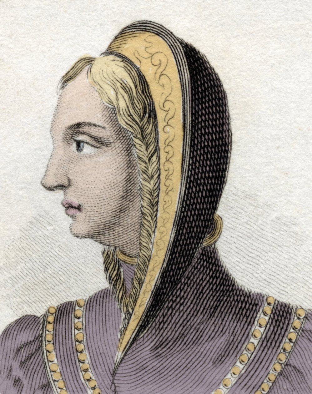 Portret królowej Izabeli Kastylii (Isabella I katolicka) (1451-1504). Rycina XIX wieku. autorstwa Unknown artist