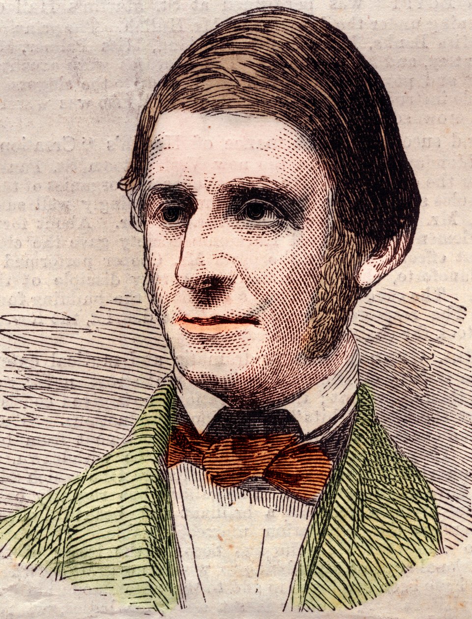 Portret Ralpha Waldo Emersona (1803-1882), eseisty, filozofa, poety amerykańskiego. Grawerowanie w „Ilustrowanych wiadomościach londyńskich” z 20 marca 1858 r. autorstwa Unknown artist