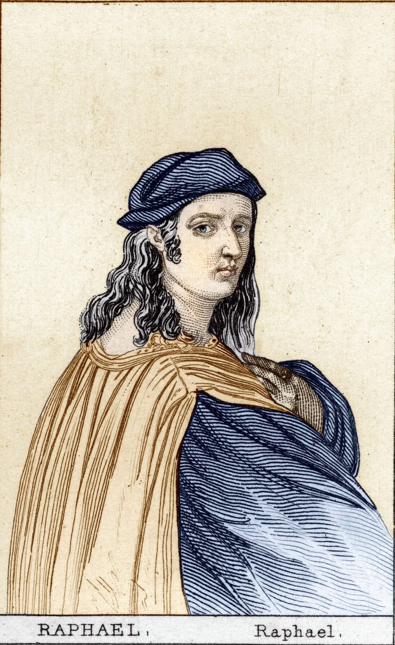 Portret Rafaela (Raffaello Sanzio 1483 - 1520) (1483 - 1520), włoskiego malarza. Grawerowanie XIX wieku. autorstwa Unknown artist