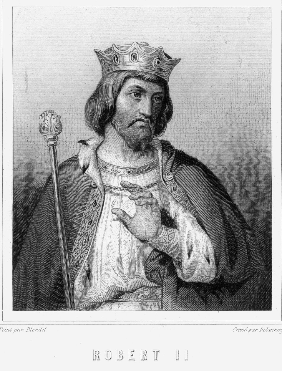 Portret Roberta II Pobożnego (w. 972 - 1031), króla Francji - w „Histoire des Français” Lavallée, rycina, sd. autorstwa Unknown artist