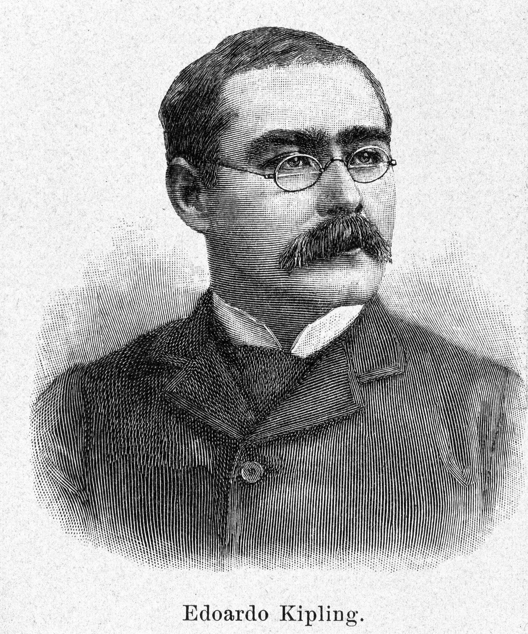 Portret Rudyarda Kiplinga (1865-1936), brytyjskiego powieściopisarza i poety, rytownik XIX wieku. autorstwa Unknown artist