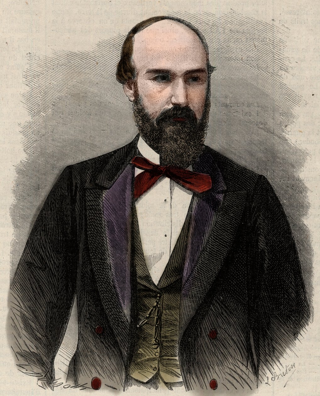 Portret polityka Santosa Gutierreza (1820-1872) i byłego prezydenta Stanów Zjednoczonych Kolumbii. Grawer w „”L