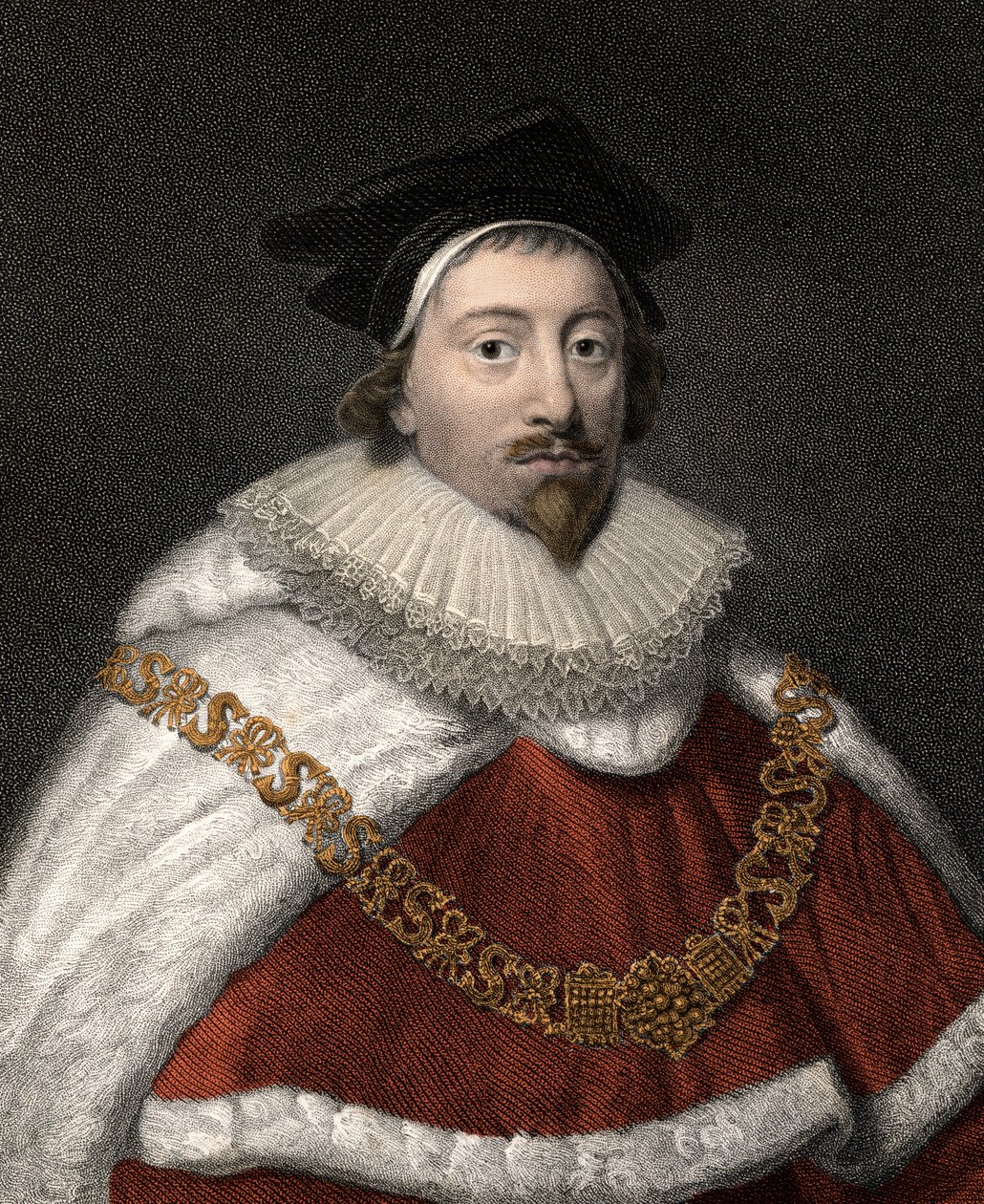 Portret Sir Edwarda Coke (1552-1634), angielski prawnik - kolorowa grawerunek z XIX wieku autorstwa Unknown artist