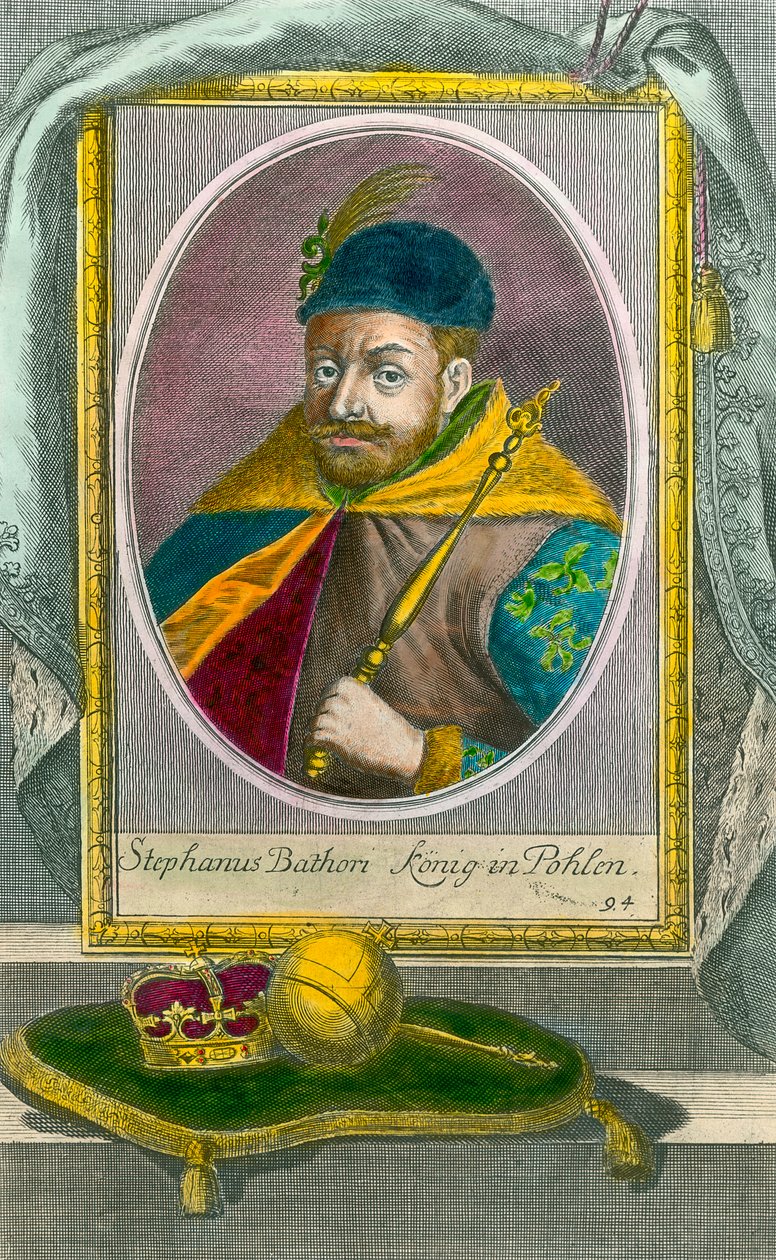 Portret Stefana Batorego, króla Polski (1533-1586). Rycina z XVI wieku. Prywatna kolekcja. autorstwa Unknown artist