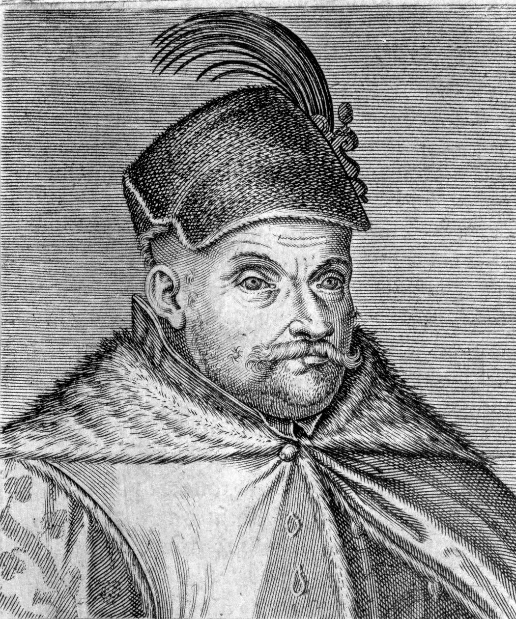 Portret Stefana I Batorego (1533-1586), księcia Siedmiogrodu i króla Polski. Grawerowanie z XVI wieku autorstwa Unknown artist