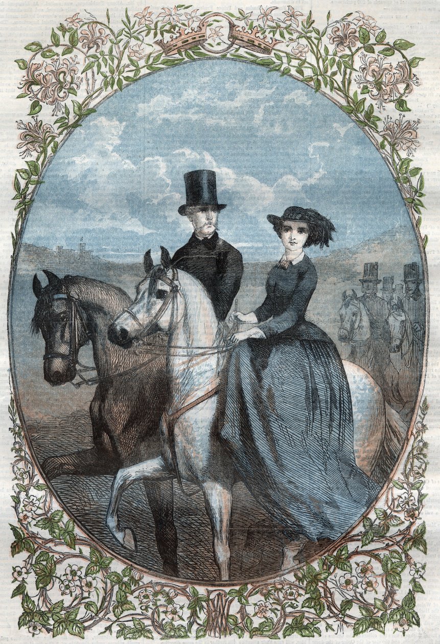 Portret Ich Królewskich Wysokości, księżniczki Wiktorii (1840-1901) (córki królowej Wiktorii) i księcia pruskiego Fryderyka Wilhelma (1831-1888). Grawerunek z 1858 roku. autorstwa Unknown artist