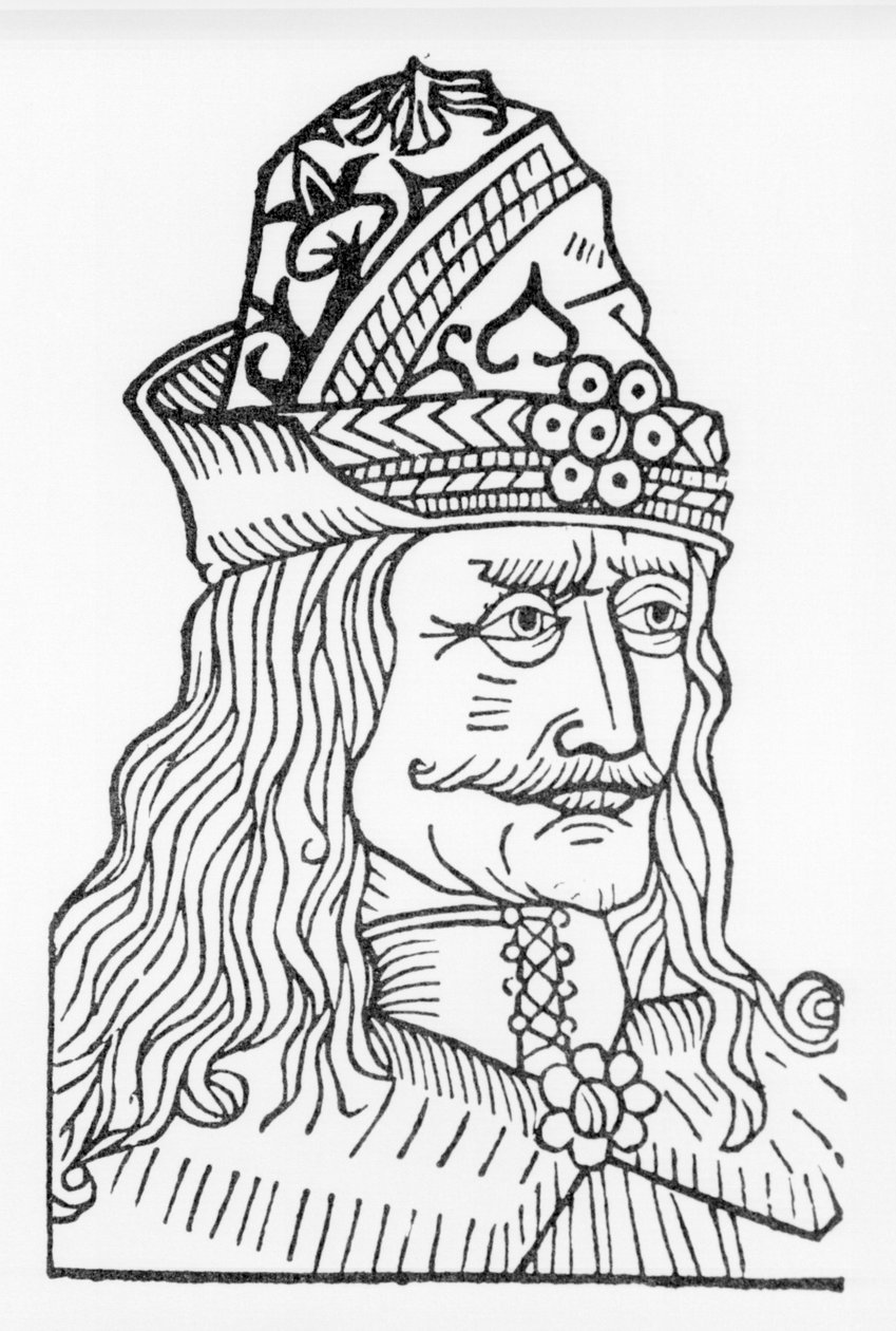 Portret Vlada Tepesa III palącego lub Drakuli (1431-1476), księcia, który zainspirował Brama Stokera w postaci Drakuli, powieści napisanej w 1897 roku. autorstwa Unknown artist