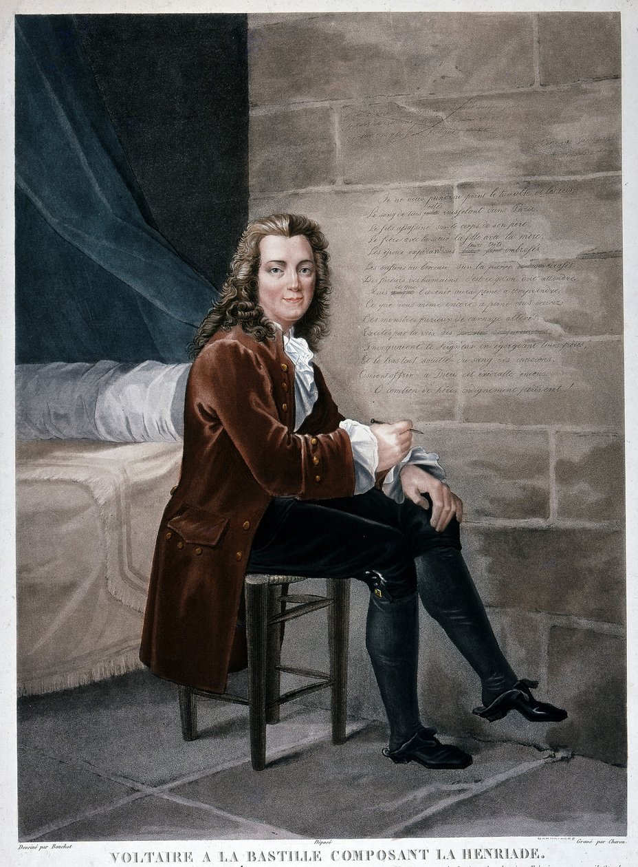 Portret Woltera w Bastylii tworzącego Henriadę. Rycina XIX wieku. Musee Carnavalet. autorstwa Unknown artist