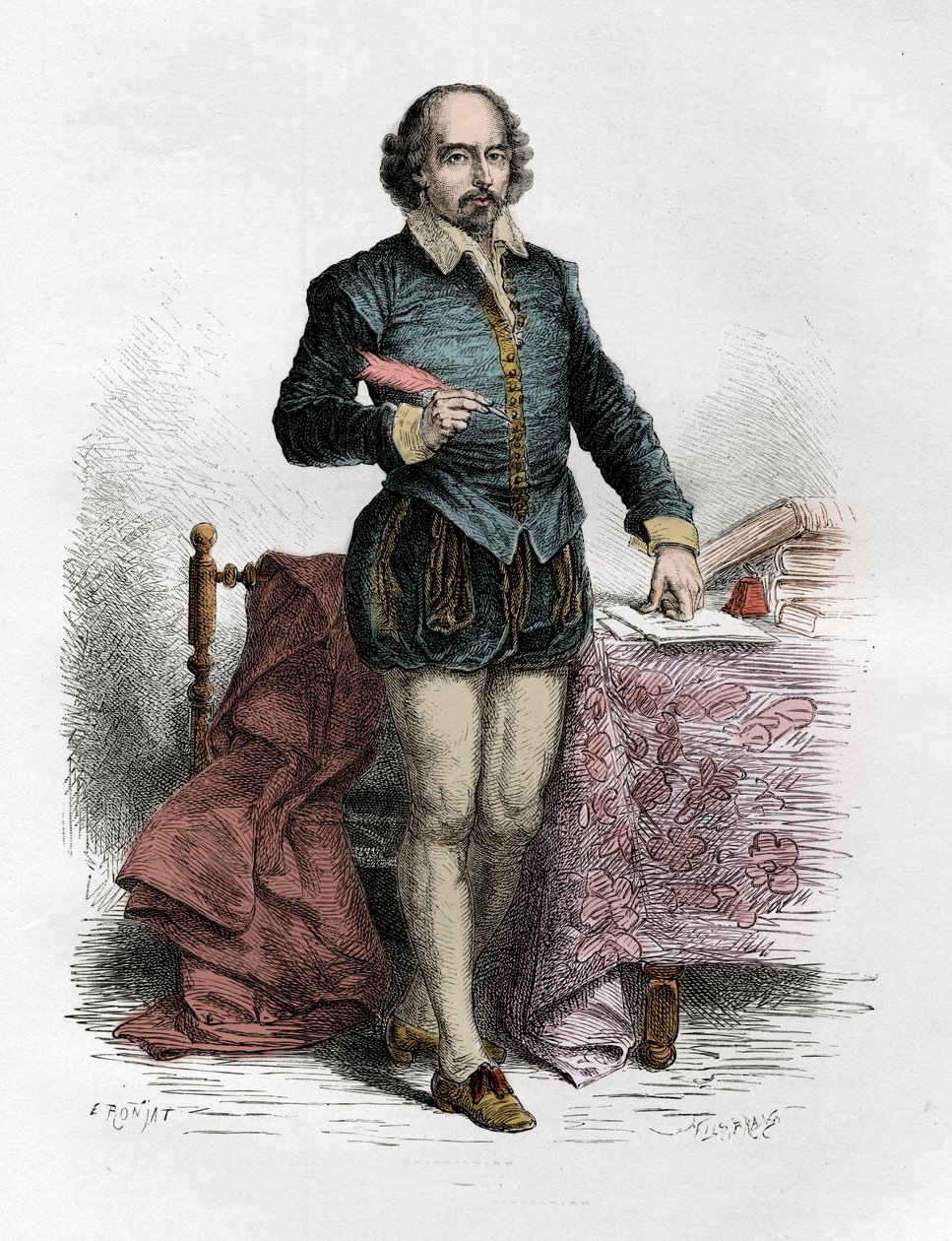Portret Williama Szekspira (1564-1616), angielskiego pisarza - rycina w „Historii Anglii od najdawniejszych czasów” Francois Guizot 1877 autorstwa Unknown artist