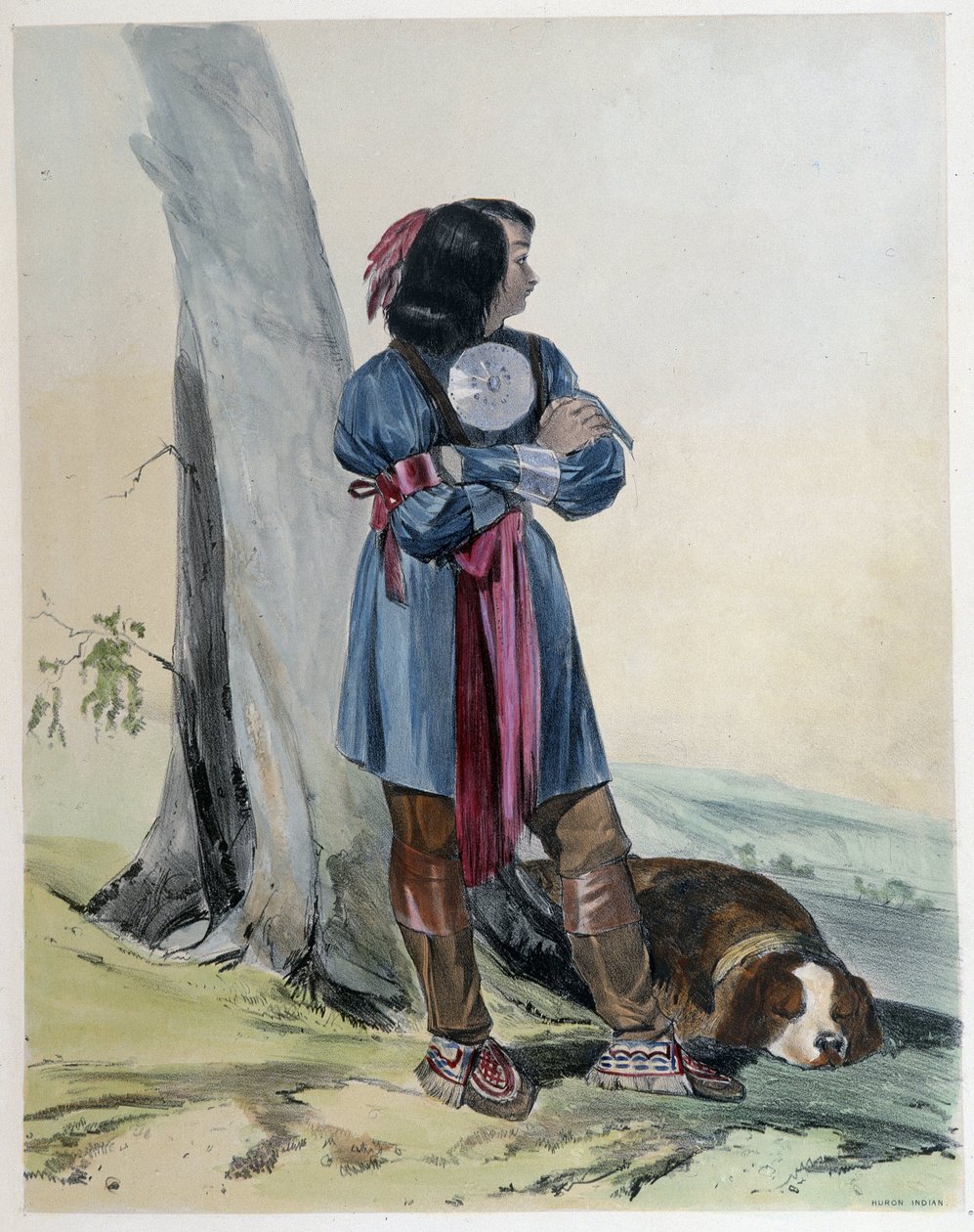 Portret Hurona, Indianina z Kanady, z psem - w „Szkicach Shytha w Kanadzie” Coke Smyth, Londyn autorstwa Unknown artist
