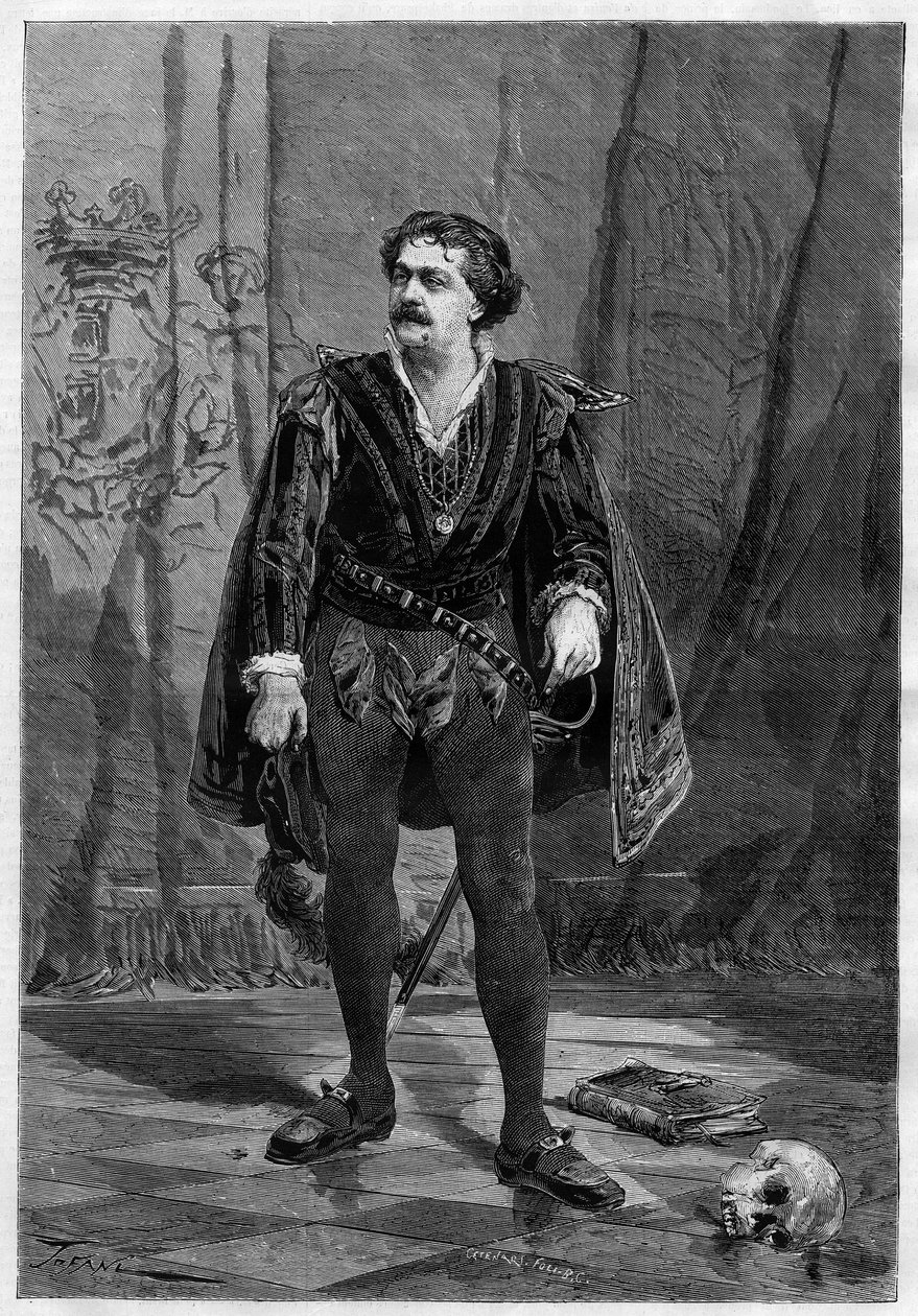 Portret aktora Ernesto Rossiego w roli Hamleta Williama Szekspira w teatrze Ventadour w Paryżu w 1875 roku. autorstwa Unknown artist