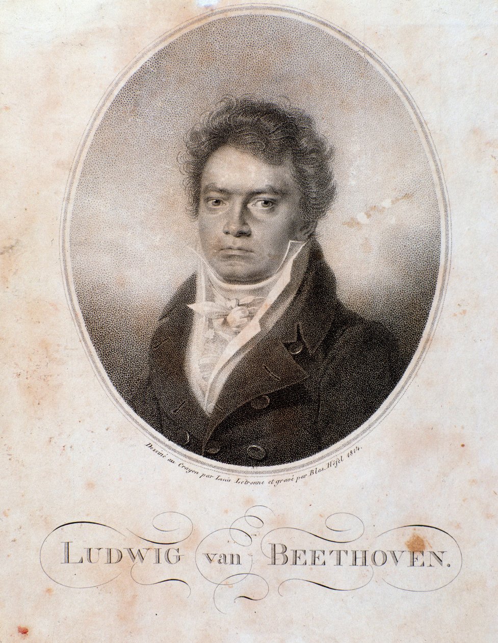 Portret niemieckiego kompozytora Ludwiga van Beethovena (1770-1827) Rycina. 19 wiek. Bolonia, Miejskie Muzeum Muzyki Bibliograficznej autorstwa Unknown artist