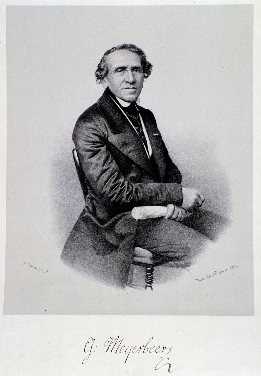 Portret niemieckiego kompozytora operowego Giacomo Meyerbeera (1791-1864) Rycina. 19 wiek. Bolonia, miejskie muzeum muzyki autorstwa Unknown artist