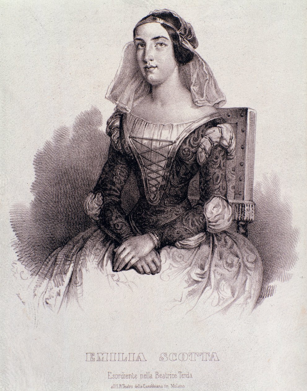 Portret piosenkarki Emilii Scotta w operze Beatrice de Tende autorstwa Unknown artist