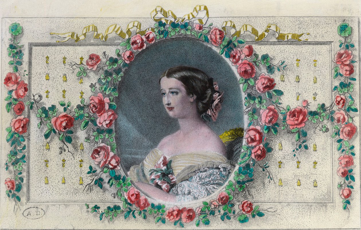 Portret francuskiego cesarza Eugenie de Montijo (1826 - 1920). Rycina XIX wieku. Prywatna kolekcja. autorstwa Unknown artist