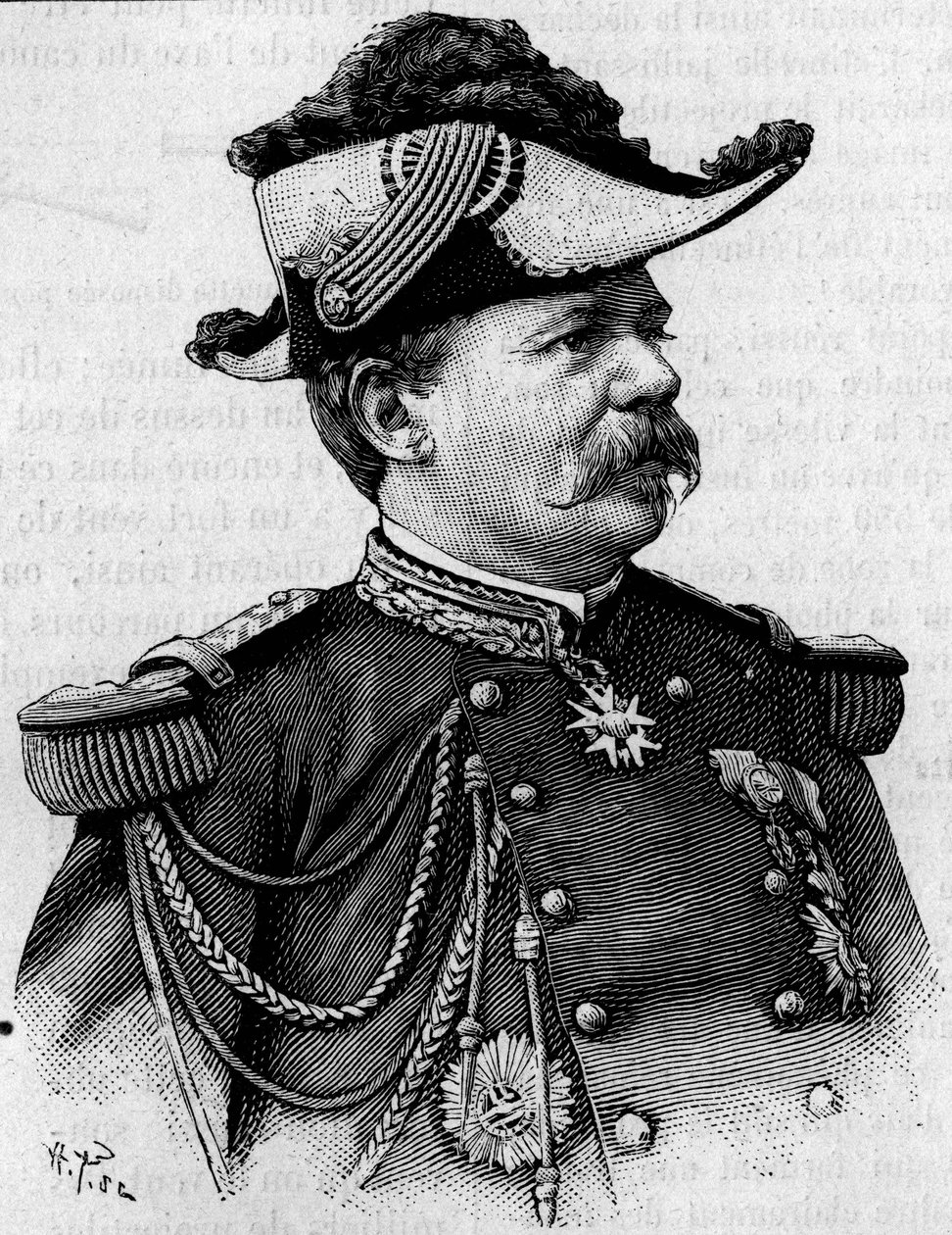 Portret francuskiego generała Francois Perrier (1833-1888). Grawerowanie w „”Natura: przegląd nauk i ich zastosowania w sztuce i przemyśle”” z 3 marca autorstwa Unknown artist