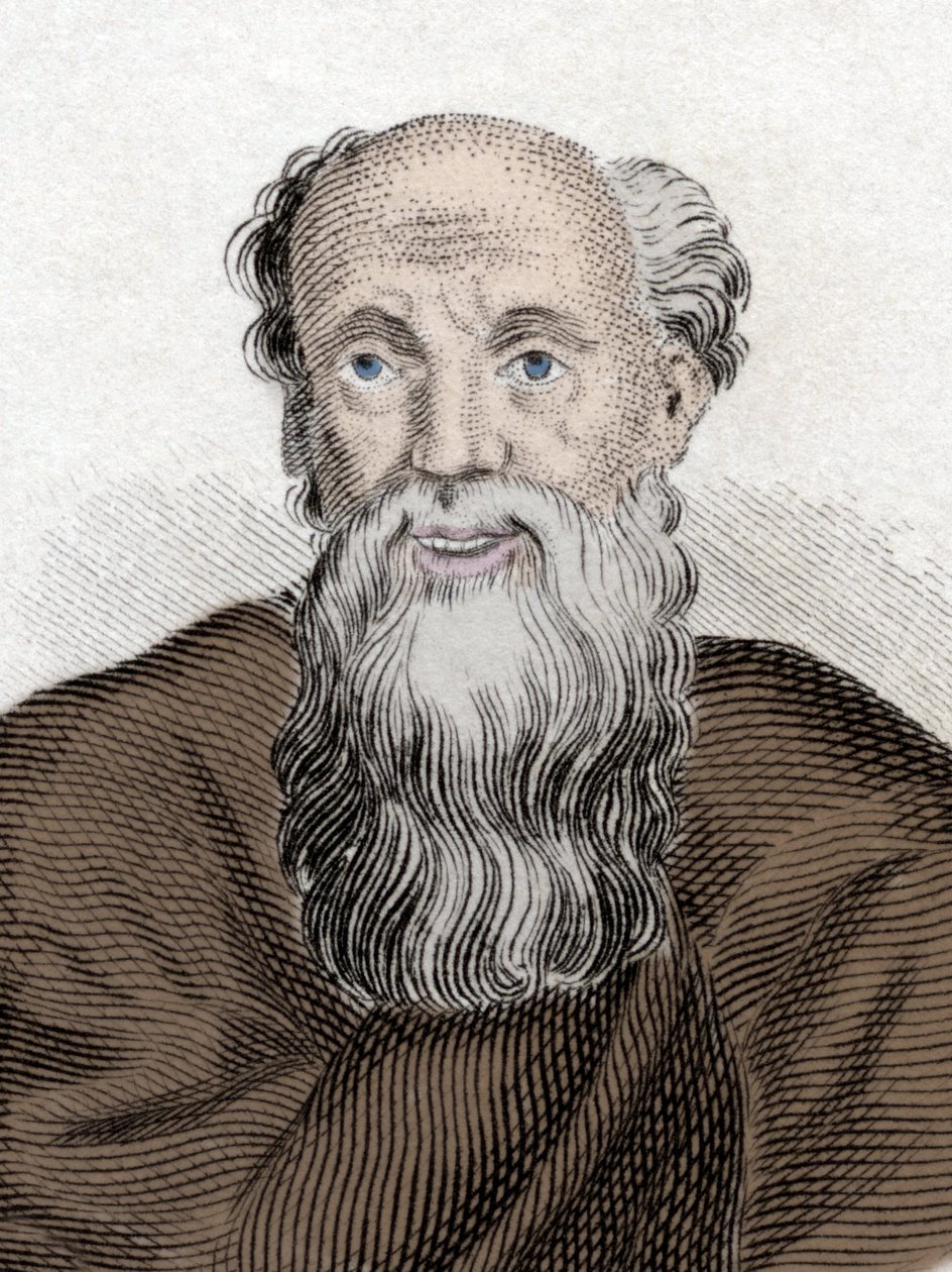 Portret greckiego filozofa Demokryta (Demokryta) (460-370 Av JC), Demokryta z Abdery. Rycina XIX wieku. autorstwa Unknown artist