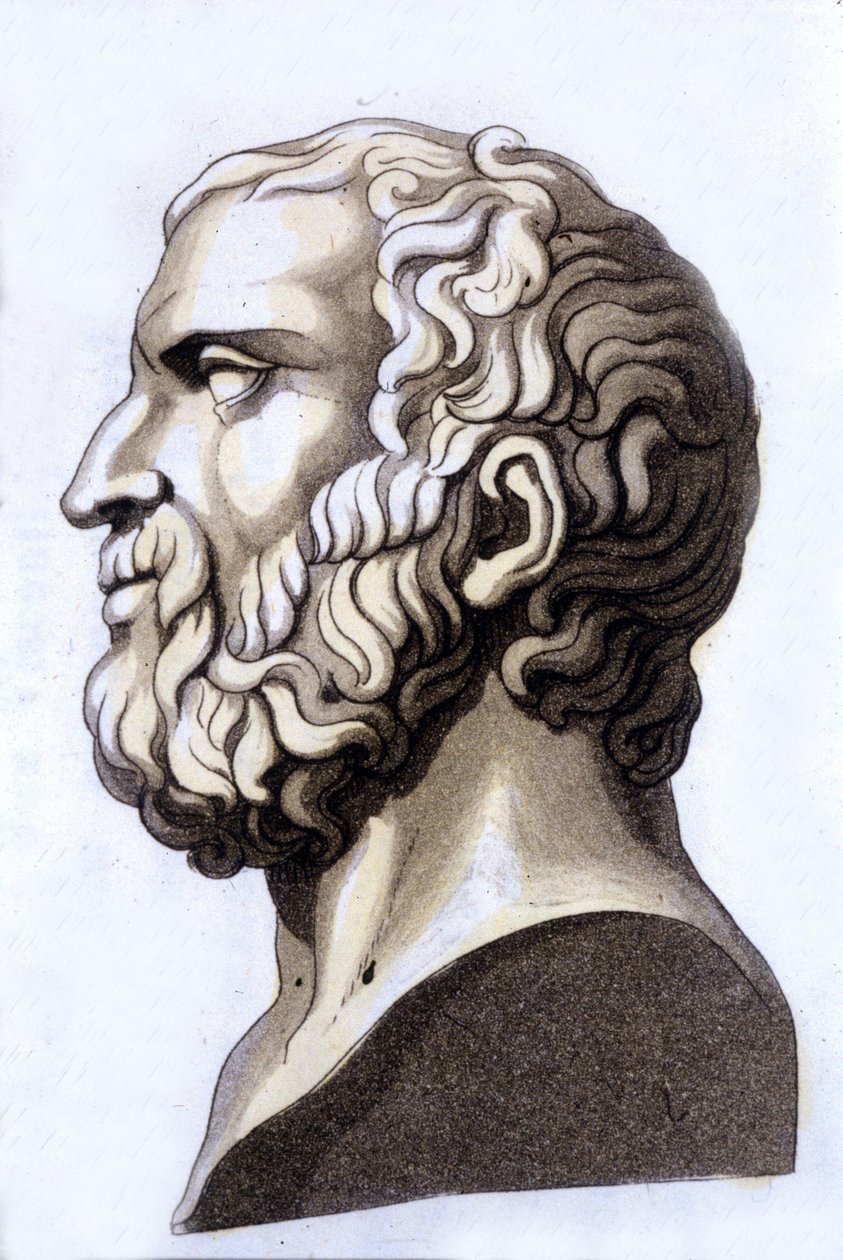Portret greckiego filozofa Zenona de Citium (335 pne - 264 pne), twórcy stoicyzmu. Rycina XIX wieku. autorstwa Unknown artist