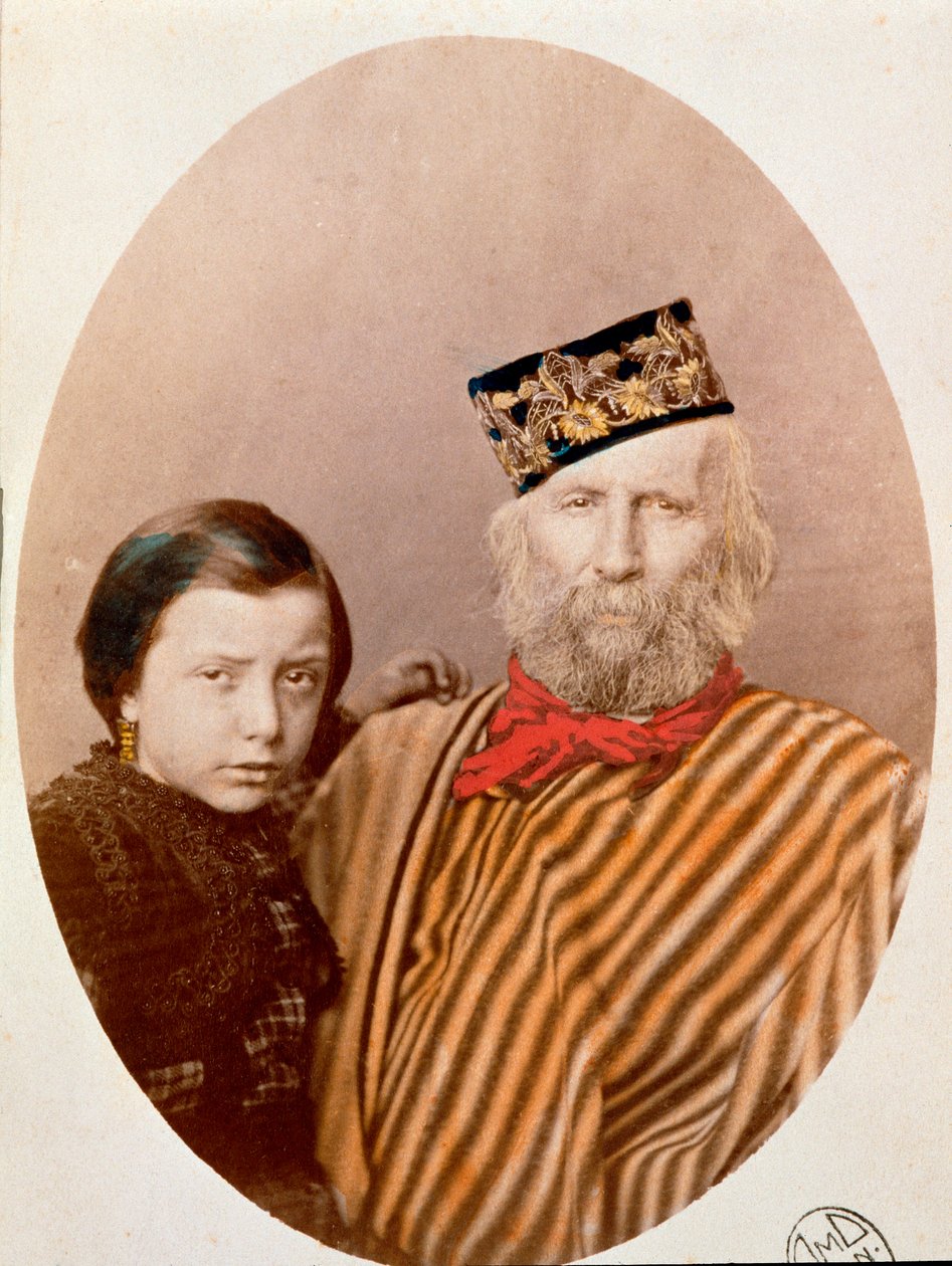 Portret włoskiego patrioty i bohatera Risorgimento Giuseppe Garibaldi (1807-1882) z córką Clelią (1867-1959), córką jego trzeciej żony Francesca Armosino autorstwa Unknown artist