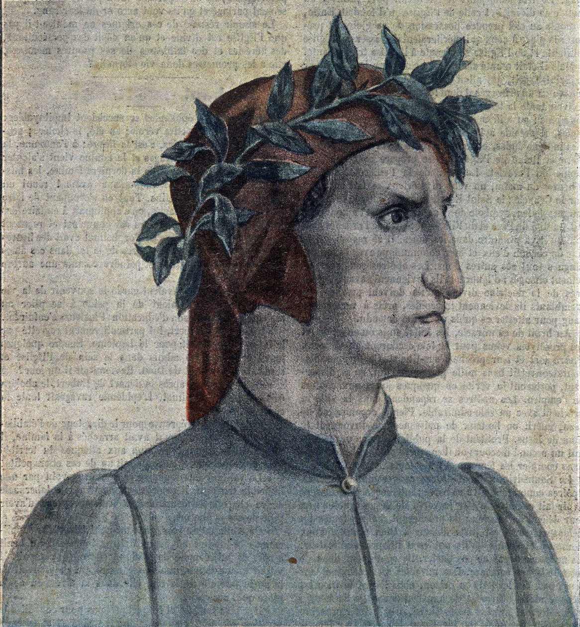 Portret włoskiego poety Dantego Alighieri (1265-1321) (Włoski poeta Dante Alighieri) Ilustracja z "Le pelerin", maj 1921 Kolekcja prywatna autorstwa Unknown Artist