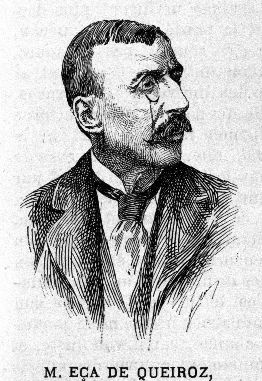 Portret portugalskiego pisarza i dyplomaty Jose Maria de Eeca de Queiros lub Queiroz (1845-1900). Rycina XIX wieku autorstwa Unknown artist