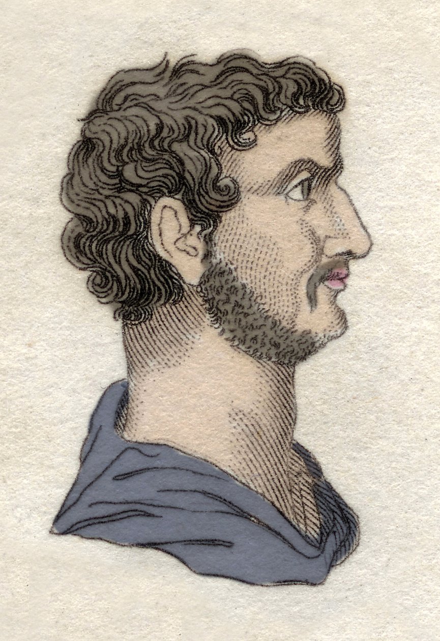 Portret cesarza rzymskiego Hadriana (Publius Aelius Hadrianus) (76-138 ne) Rycina z XIX wieku. autorstwa Unknown artist